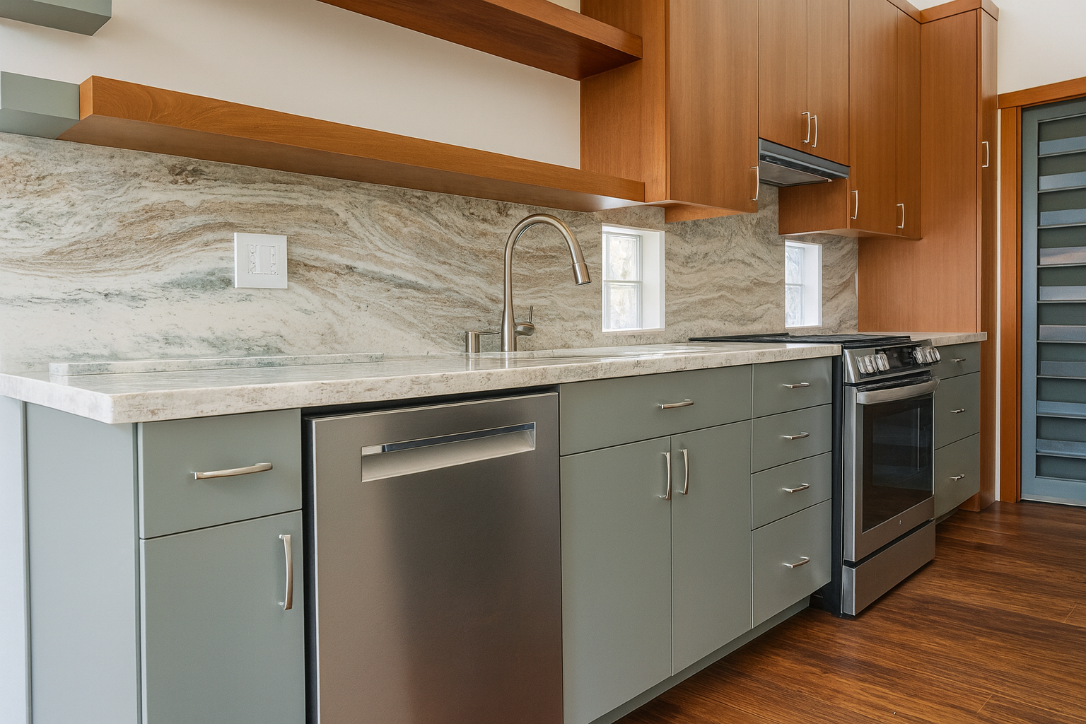 Kitchen inside a room addition in San Diego